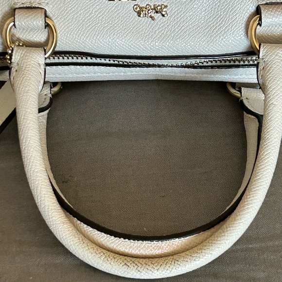 COACH Rowan Crossgrain Leather Satchel/Crossbody Bag in Chalk w/Coach Twilly - Picture 8 of 13